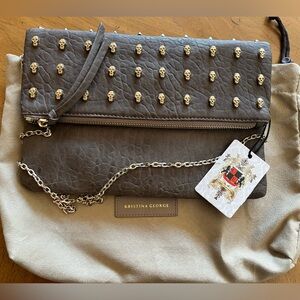 Brown Studded Crossbody Clutch